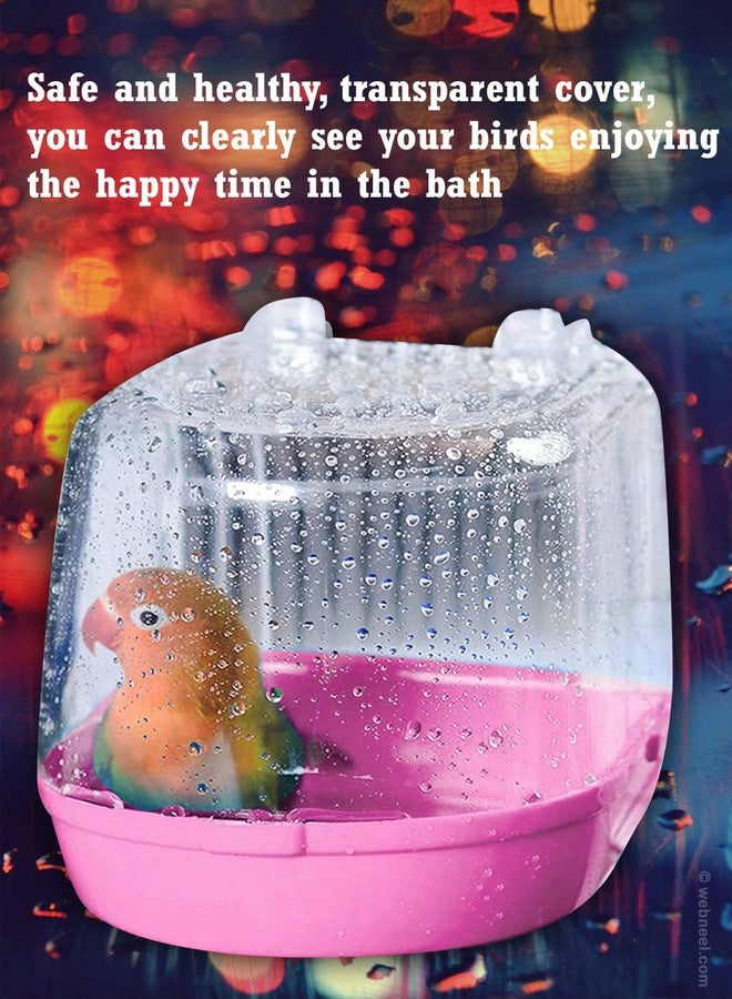 Western Era Bird Bath Tub Hanging Covered Durable & Non-Toxic - Birdcage Outside Bathing Tub for Small Brids Budgerigar Canary Parrots - Bird Cage Accessories (Pink) - Image 3